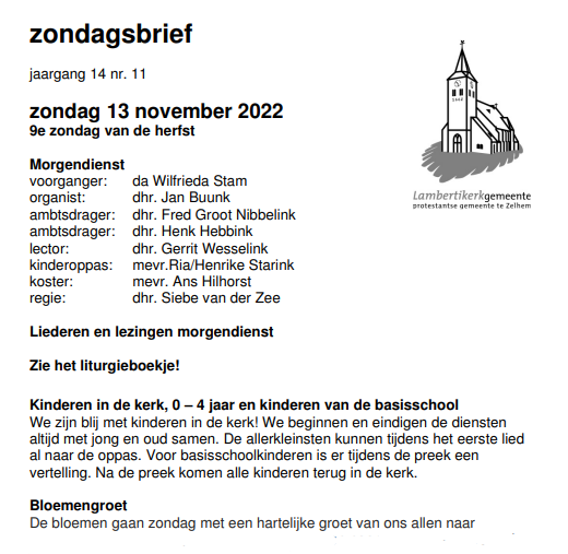 Voorbeeld van de zondagsbrief